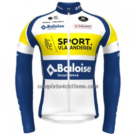 Maglia 2022 Sport Vlaanderen-Baloise Manica Lunga Giallo Blu Bianco